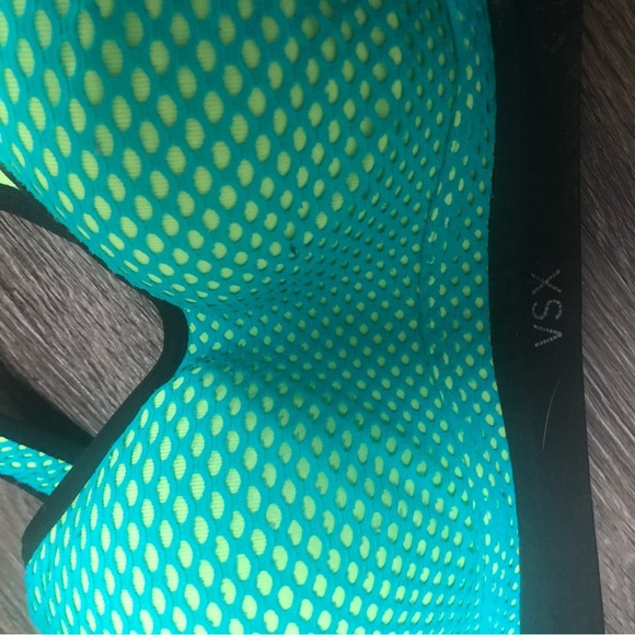VSX Sport Victoria's Secret Teal Neon Yellow Dot Mesh Racerback Sports Bra 32C - Picture 9 of 9